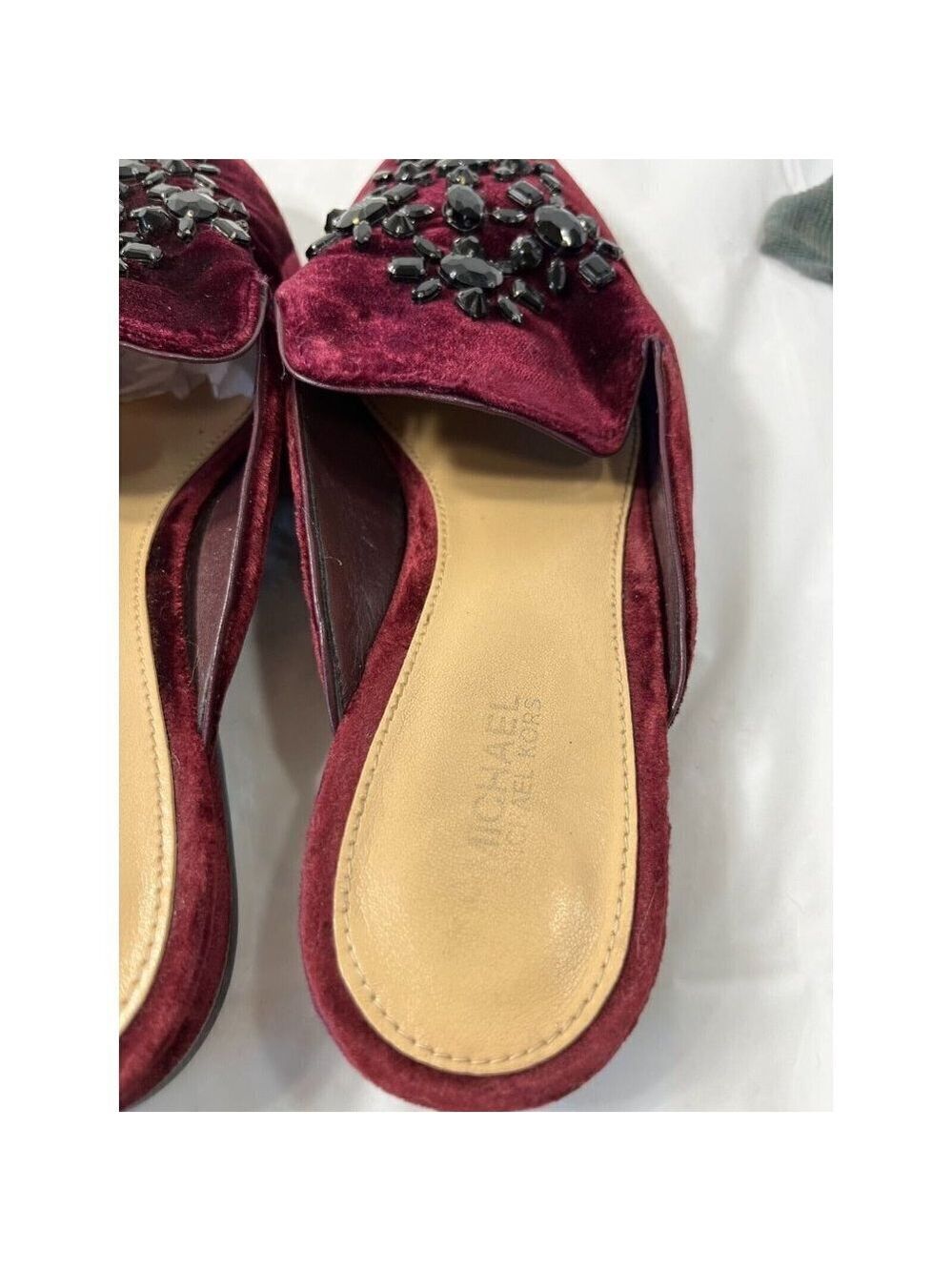 Michael Kors Womens 7.5 Shoes Edie Embellished Velvet Slide Slip-Ons Burgundy - Picture 9 of 14